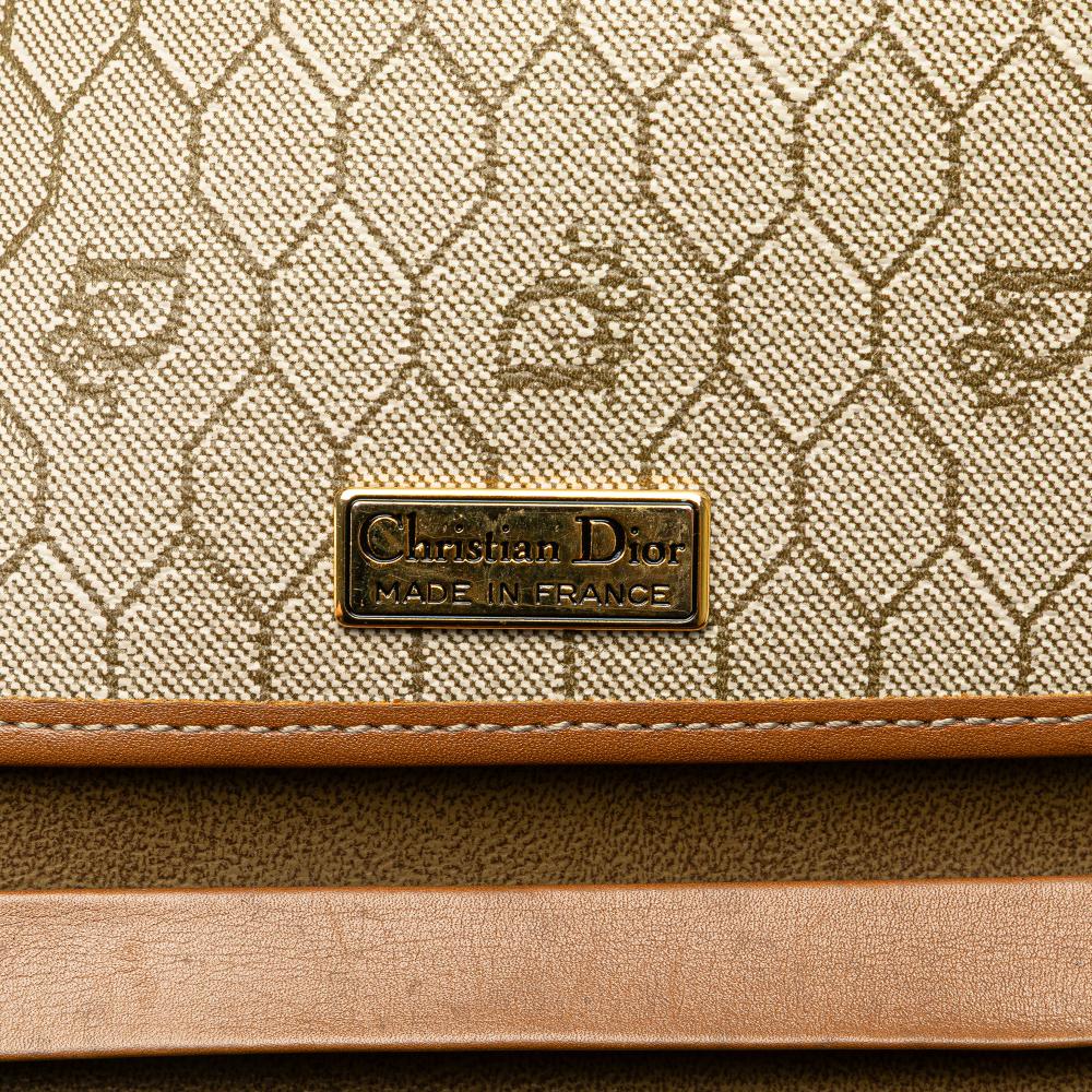 Christian Dior B Dior Brown Beige Coated Canvas Fabric Honeycomb Chain Shoulder Bag France