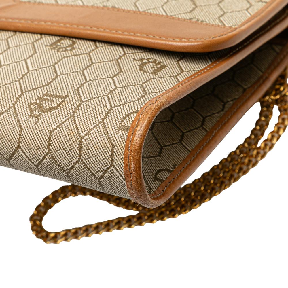 Christian Dior B Dior Brown Beige Coated Canvas Fabric Honeycomb Chain Shoulder Bag France