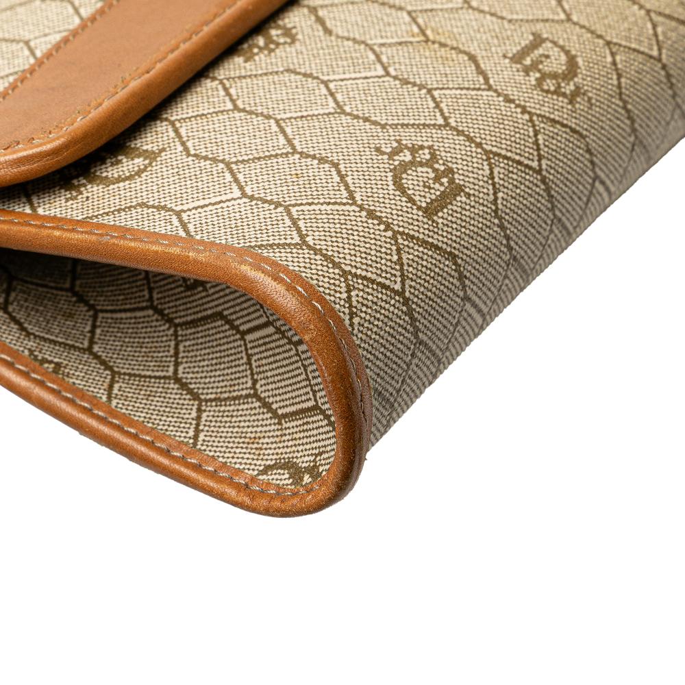 Christian Dior B Dior Brown Beige Coated Canvas Fabric Honeycomb Chain Shoulder Bag France