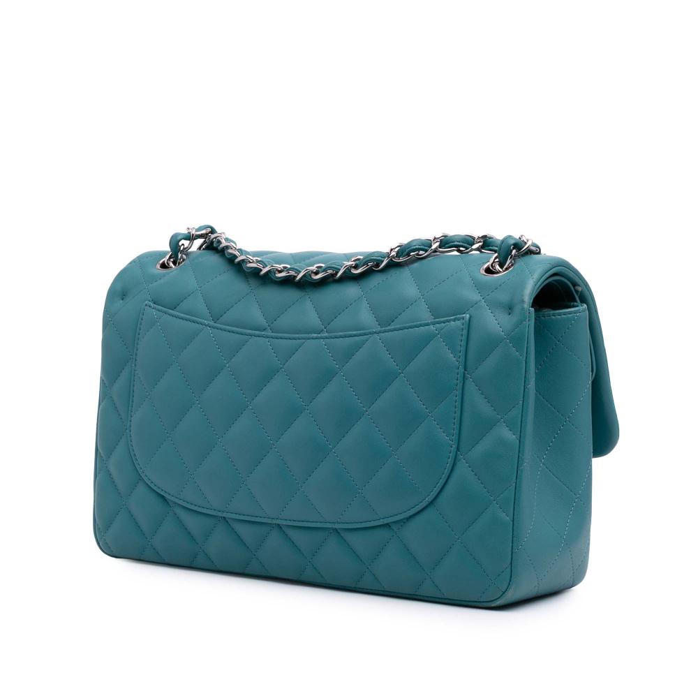 Chanel B Chanel Blue Turquoise Lambskin Leather Leather Jumbo Classic Lambskin Double Flap Italy