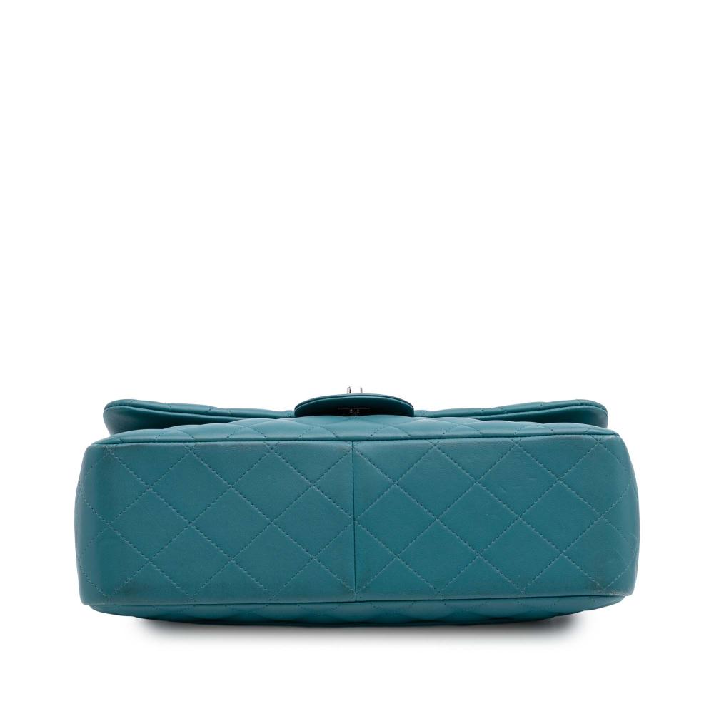 Chanel B Chanel Blue Turquoise Lambskin Leather Leather Jumbo Classic Lambskin Double Flap Italy