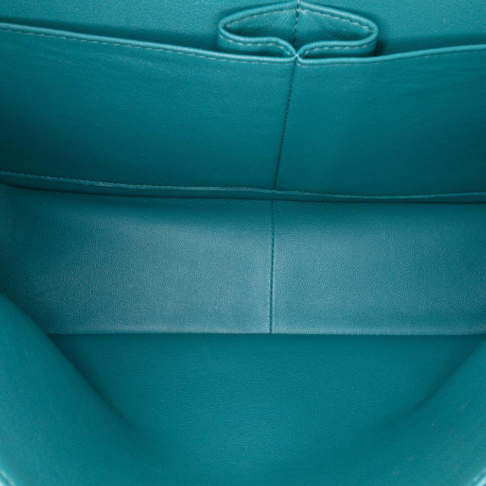 Chanel B Chanel Blue Turquoise Lambskin Leather Leather Jumbo Classic Lambskin Double Flap Italy