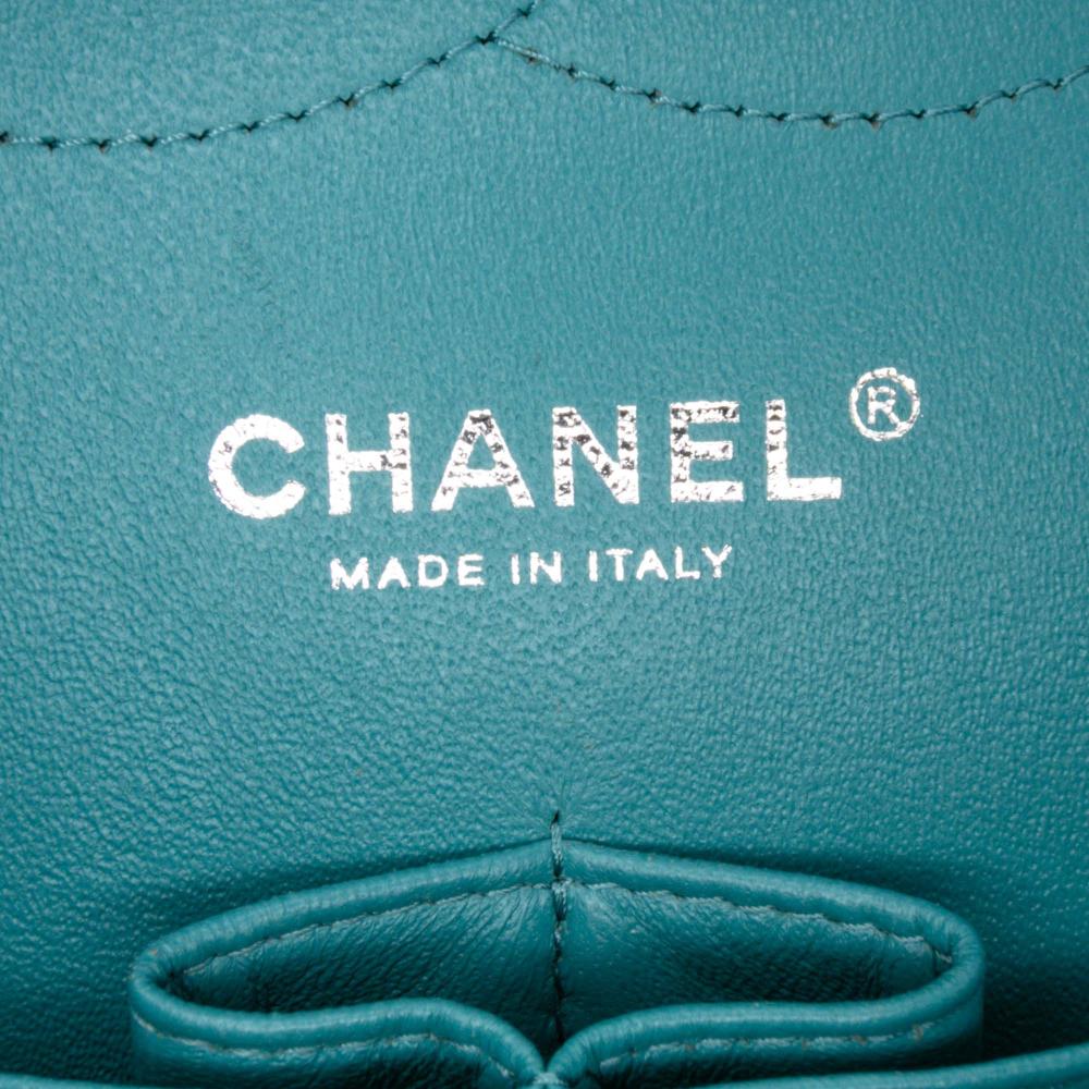 Chanel B Chanel Blue Turquoise Lambskin Leather Leather Jumbo Classic Lambskin Double Flap Italy