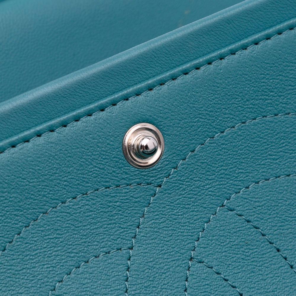 Chanel B Chanel Blue Turquoise Lambskin Leather Leather Jumbo Classic Lambskin Double Flap Italy