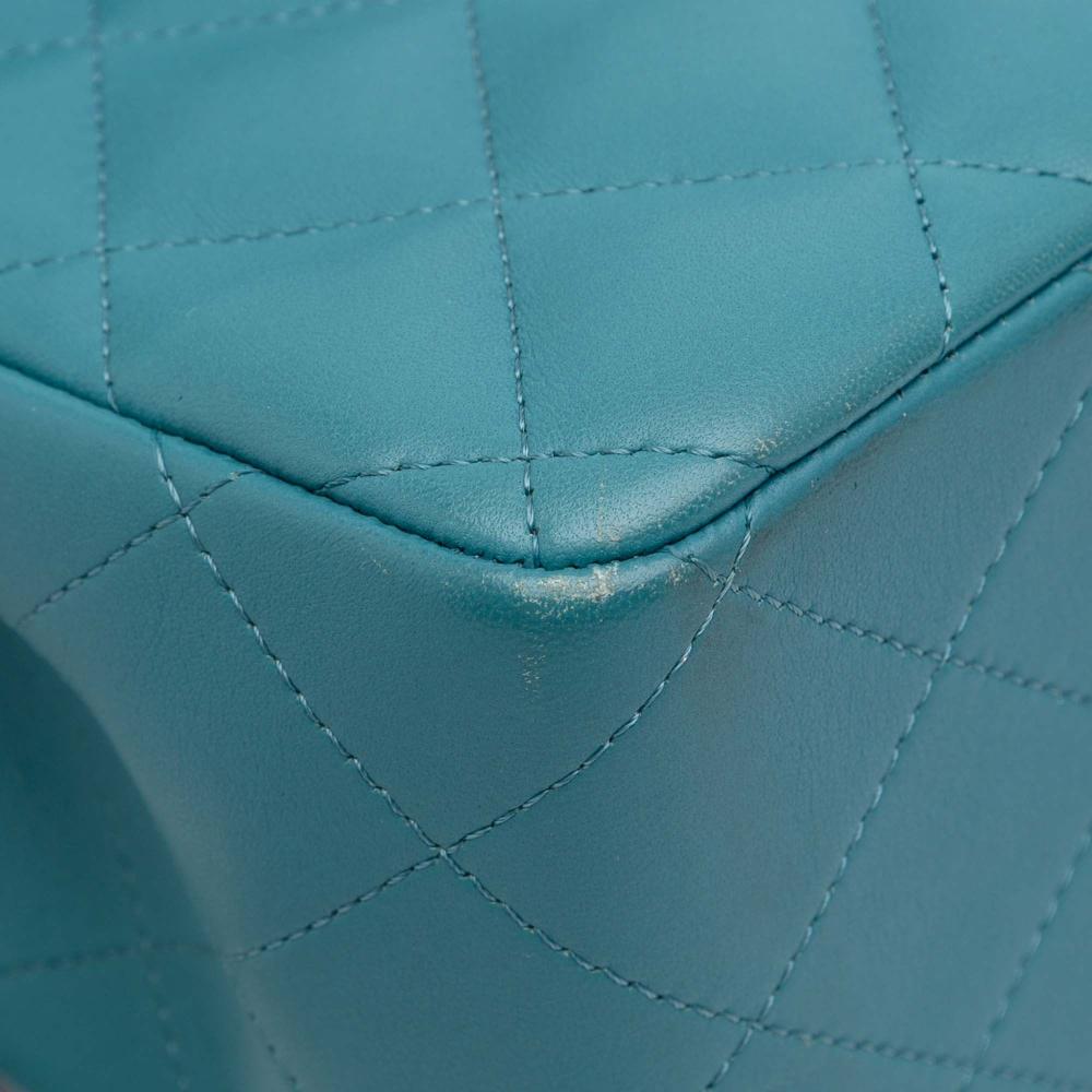 Chanel B Chanel Blue Turquoise Lambskin Leather Leather Jumbo Classic Lambskin Double Flap Italy