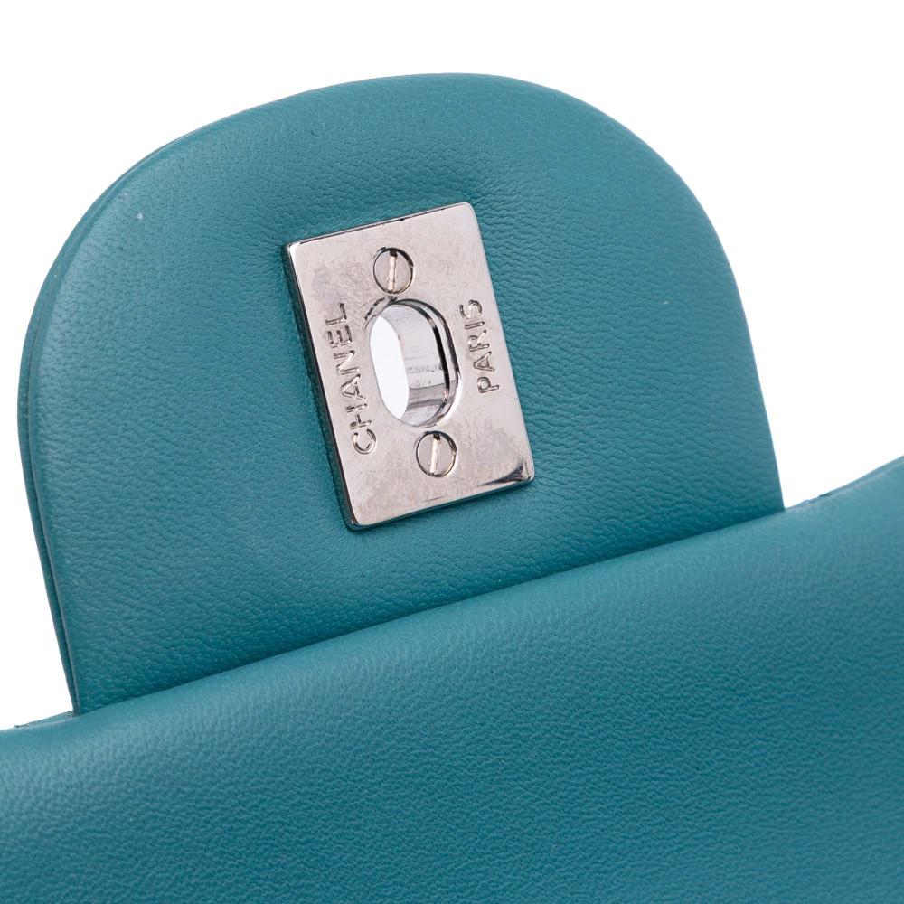 Chanel B Chanel Blue Turquoise Lambskin Leather Leather Jumbo Classic Lambskin Double Flap Italy