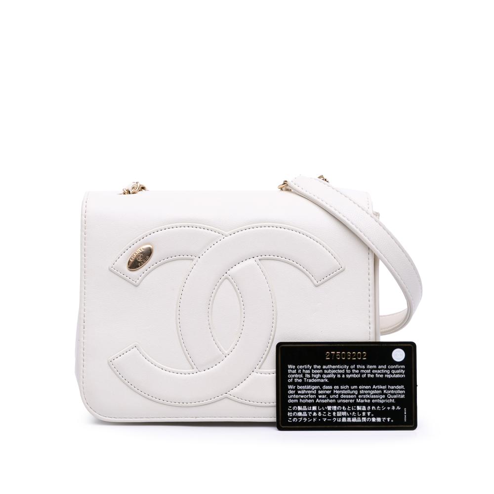 Chanel AB Chanel White Lambskin Leather Leather Lambskin CC Mania Flap Italy
