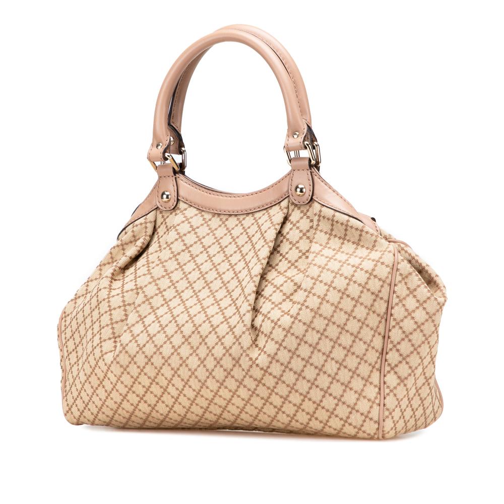 Gucci B Gucci Brown Beige Canvas Fabric Medium Diamante Sukey Tote Italy