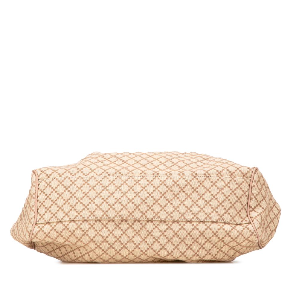 Gucci B Gucci Brown Beige Canvas Fabric Medium Diamante Sukey Tote Italy