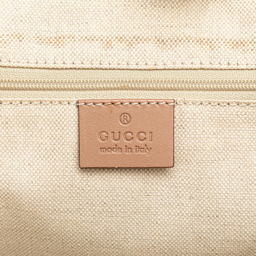 Gucci B Gucci Brown Beige Canvas Fabric Medium Diamante Sukey Tote Italy