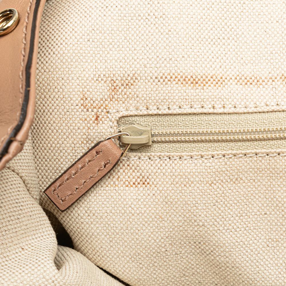 Gucci B Gucci Brown Beige Canvas Fabric Medium Diamante Sukey Tote Italy