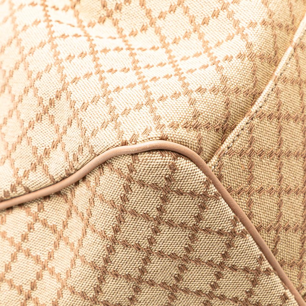 Gucci B Gucci Brown Beige Canvas Fabric Medium Diamante Sukey Tote Italy