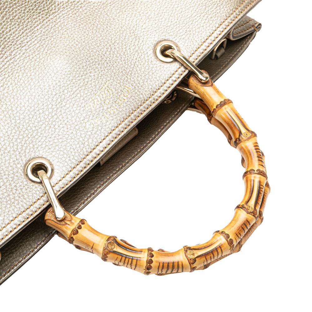 Gucci B Gucci Gold Calf Leather Medium skin Bamboo Shopper Satchel Italy