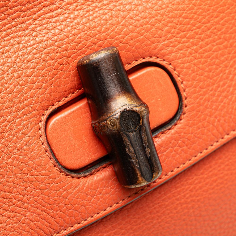 Gucci B Gucci Orange Calf Leather Small Bamboo Daily Satchel Italy