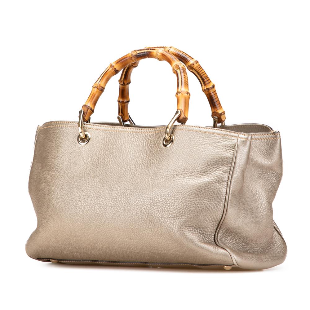 Gucci B Gucci Gold Calf Leather Medium skin Bamboo Shopper Satchel Italy
