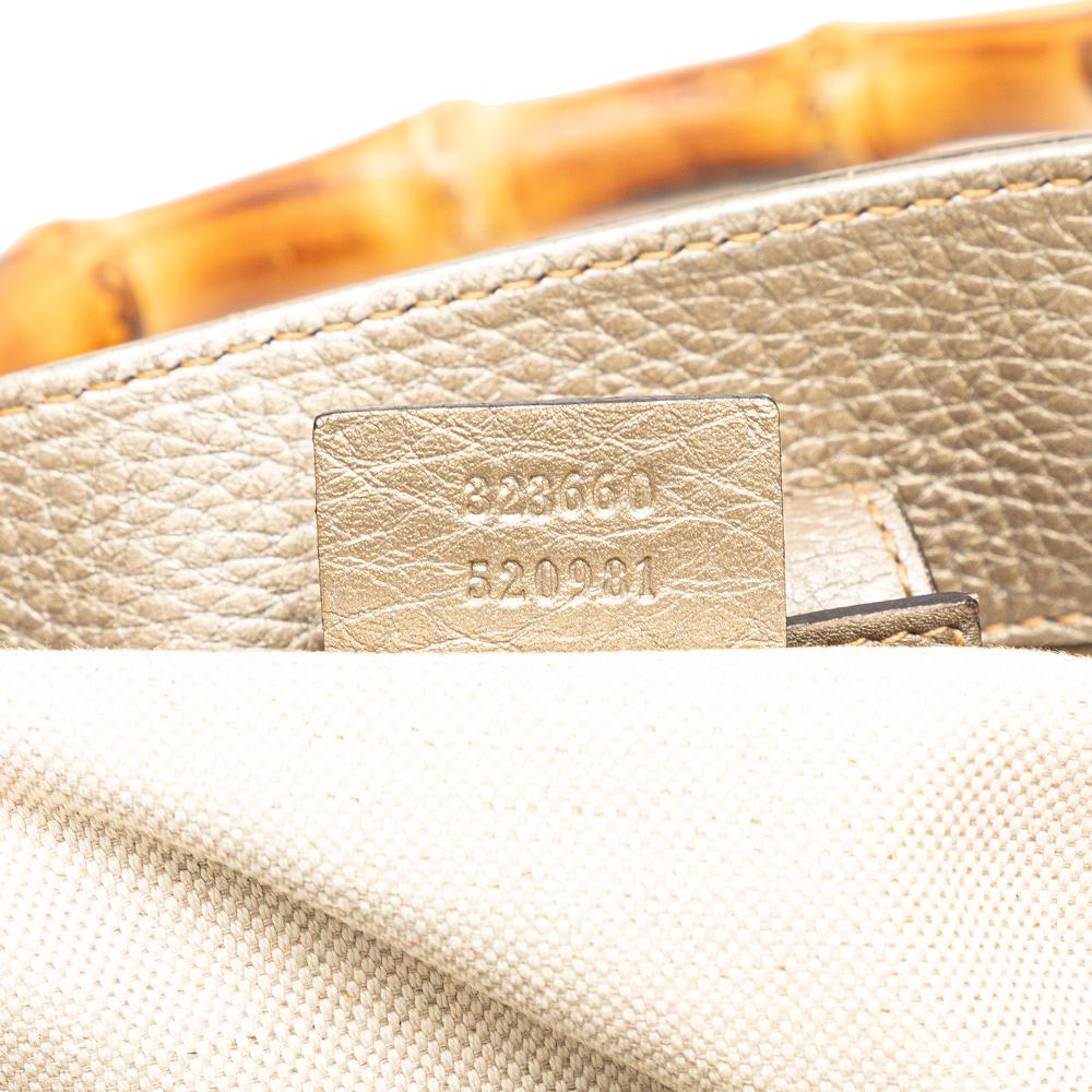 Gucci B Gucci Gold Calf Leather Medium skin Bamboo Shopper Satchel Italy