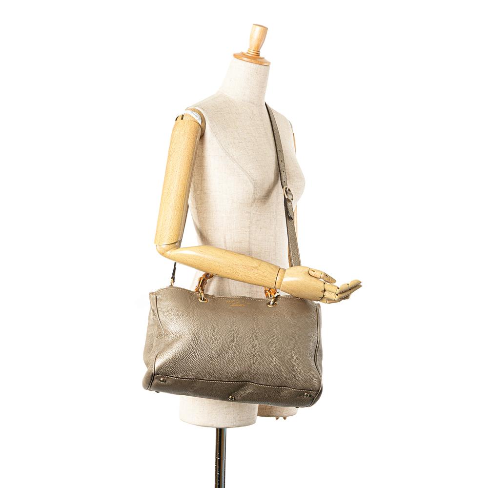 Gucci B Gucci Gold Calf Leather Medium skin Bamboo Shopper Satchel Italy