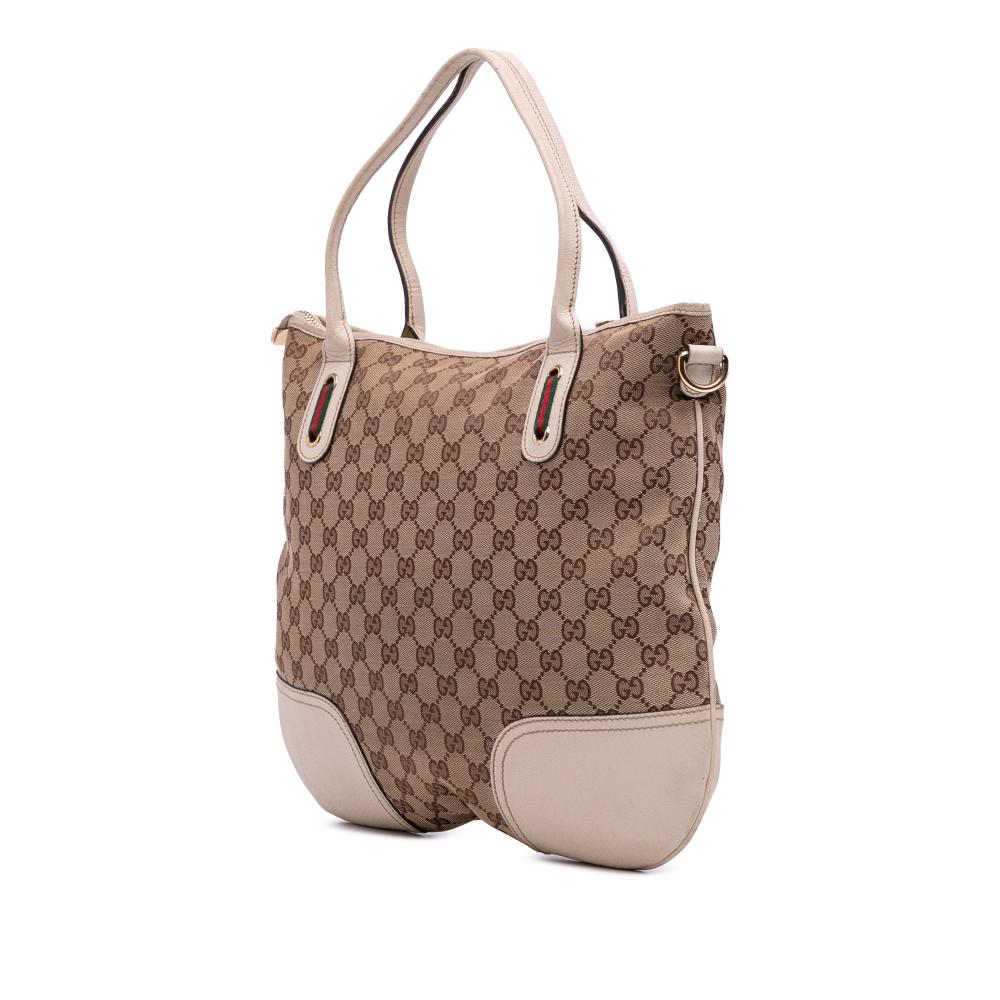 Gucci B Gucci Brown Beige Canvas Fabric GG Princy Satchel Italy