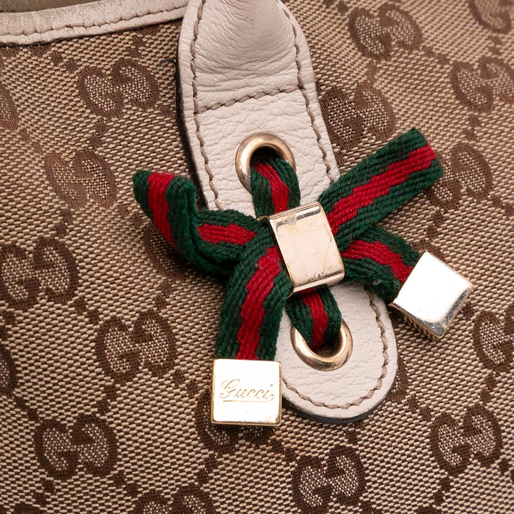 Gucci B Gucci Brown Beige Canvas Fabric GG Princy Satchel Italy