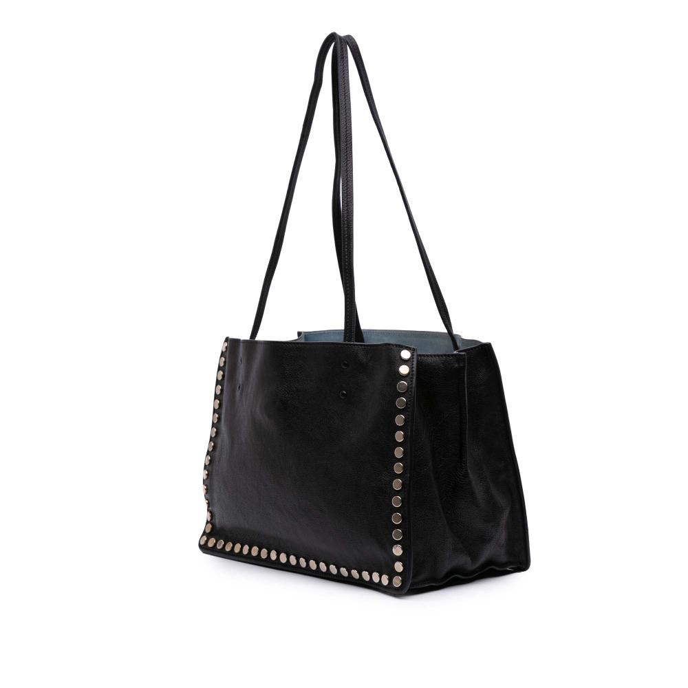 Prada B Prada Black Calf Leather Glace Studded Etiquette Tote Italy