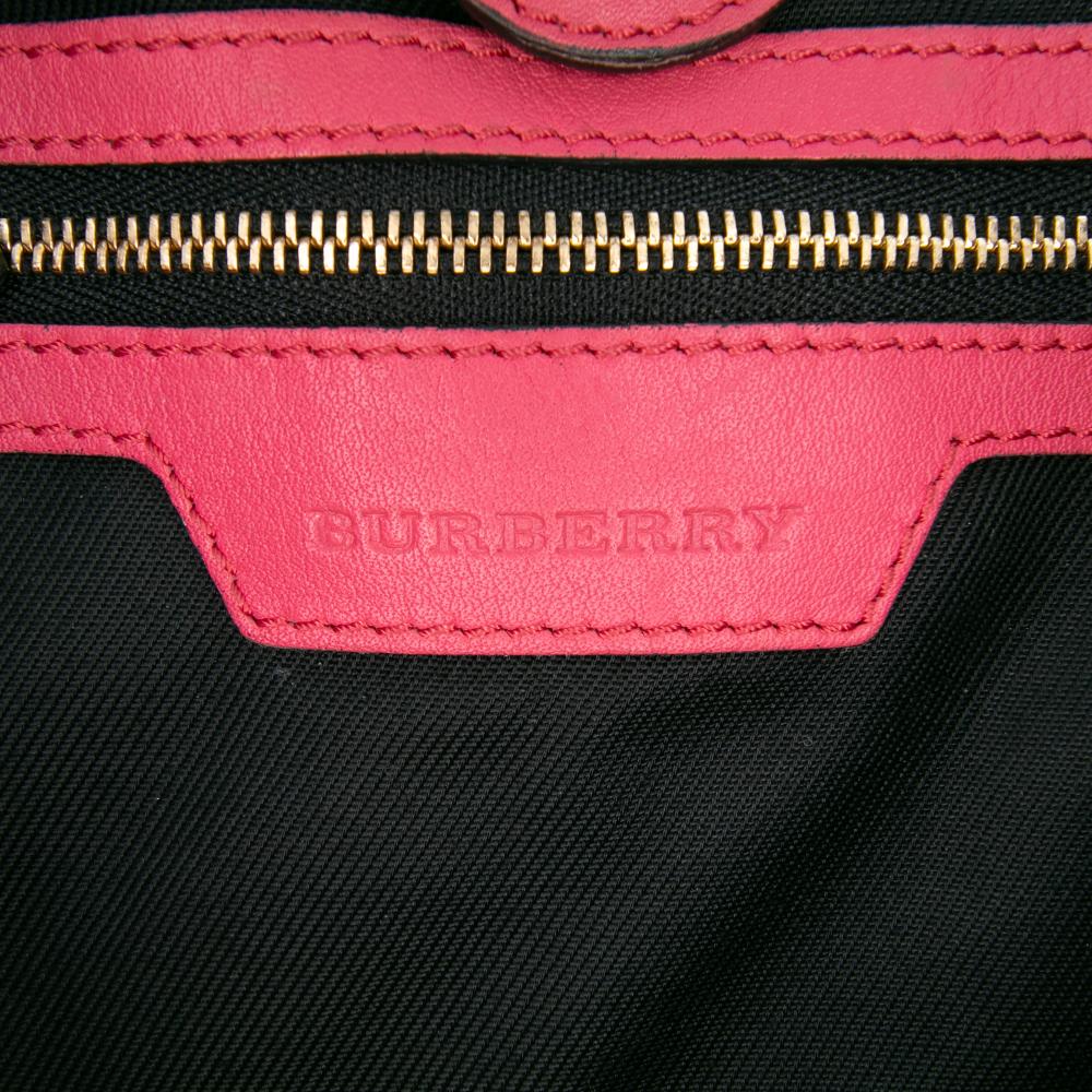 Burberry B Burberry Brown Beige Canvas Fabric Small Haymarket Check and Leather Canterbury Tote Italy