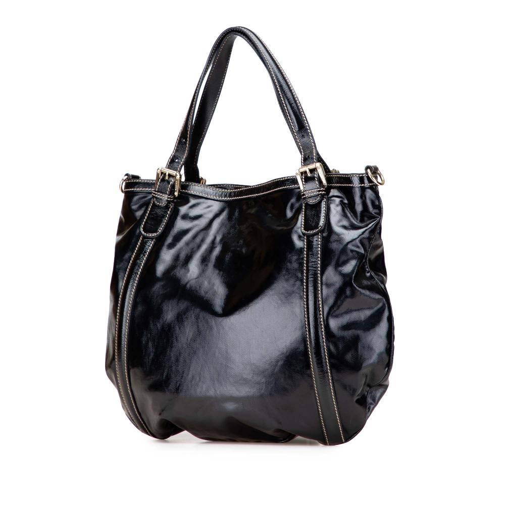 Gucci B Gucci Black Patent Leather Leather Medium Patent Web Britt Satchel Italy