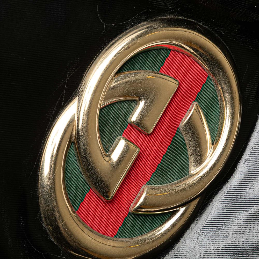 Gucci B Gucci Black Patent Leather Leather Medium Patent Web Britt Satchel Italy