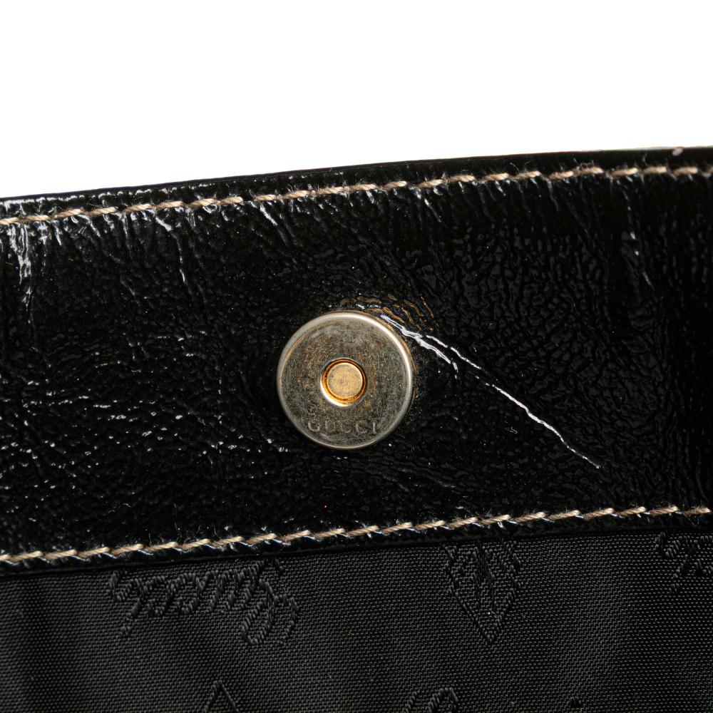 Gucci B Gucci Black Patent Leather Leather Medium Patent Web Britt Satchel Italy