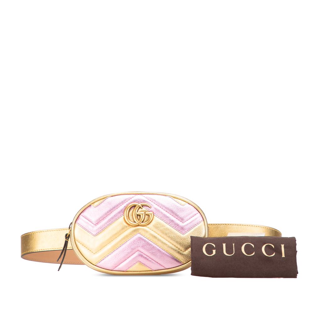 Gucci AB Gucci Gold Calf Leather GG Marmont Matelasse Belt Bag Italy