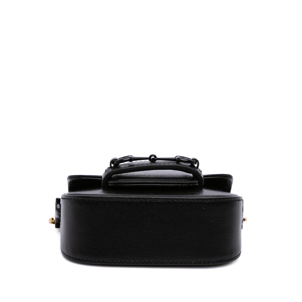 Gucci AB Gucci Black Calf Leather Mini Horsebit 1955 Web Satchel Italy