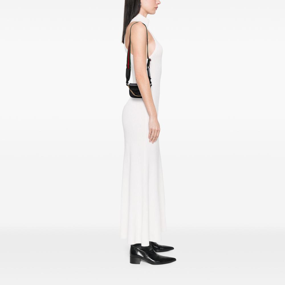 Gucci AB Gucci Black Calf Leather Mini Horsebit 1955 Web Satchel Italy