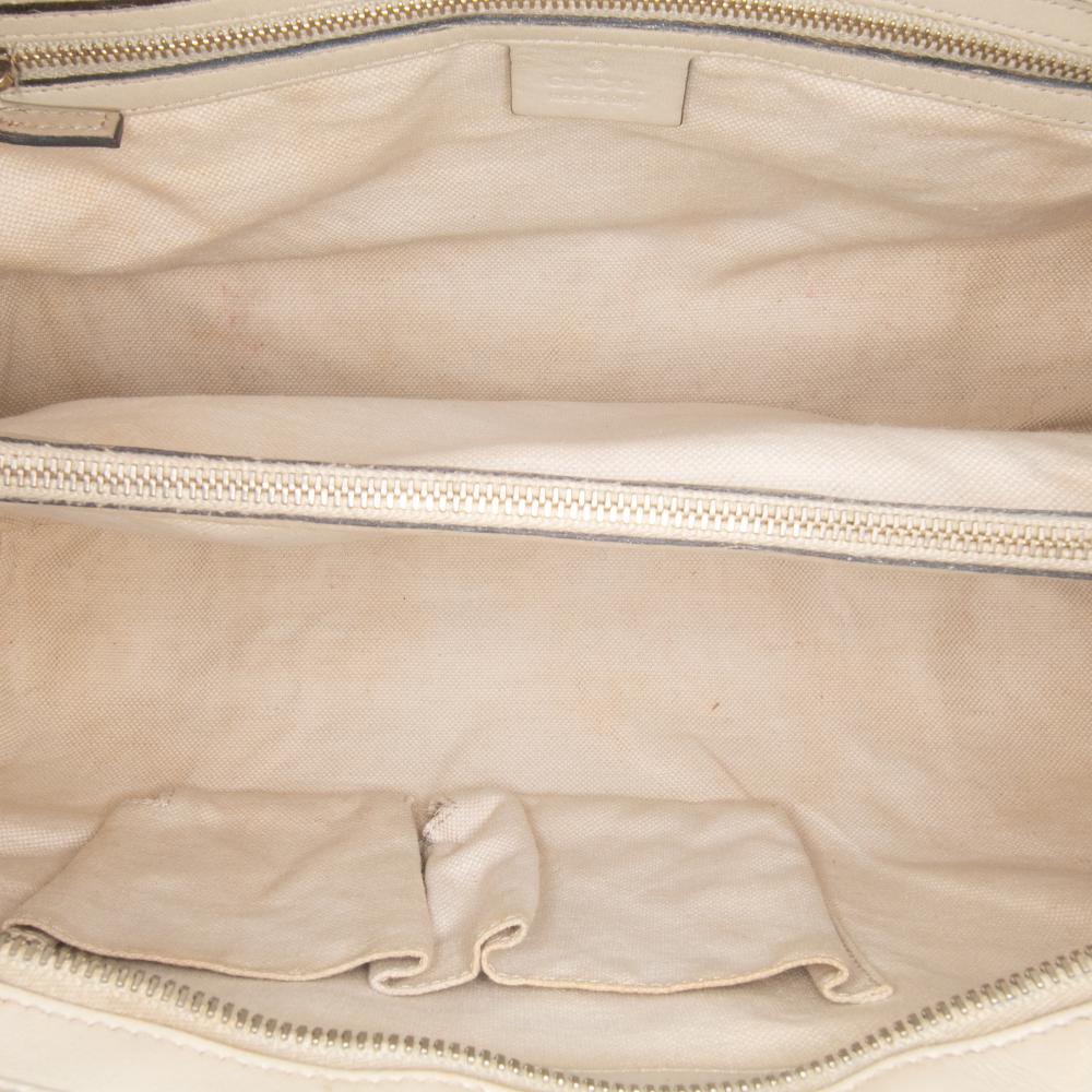 Gucci B Gucci White Ivory Calf Leather Guccissima Mayfair Tote Italy