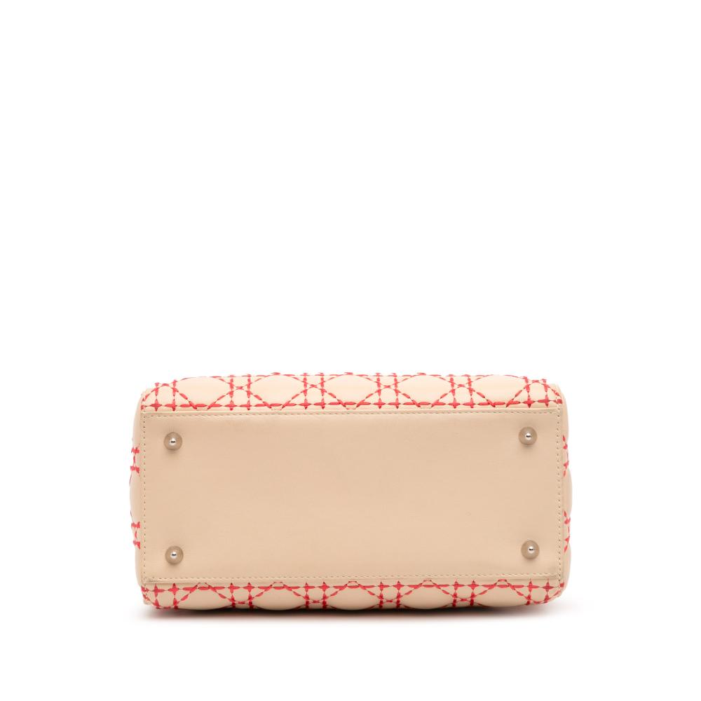 Christian Dior B Dior Brown Beige Lambskin Leather Leather Medium Lambskin Cannage Stitched Lady Dior Italy