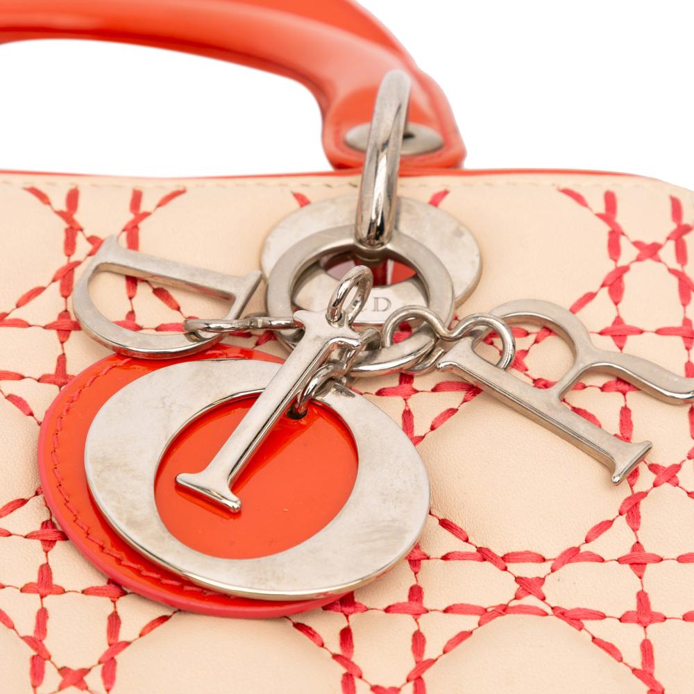 Christian Dior B Dior Brown Beige Lambskin Leather Leather Medium Lambskin Cannage Stitched Lady Dior Italy