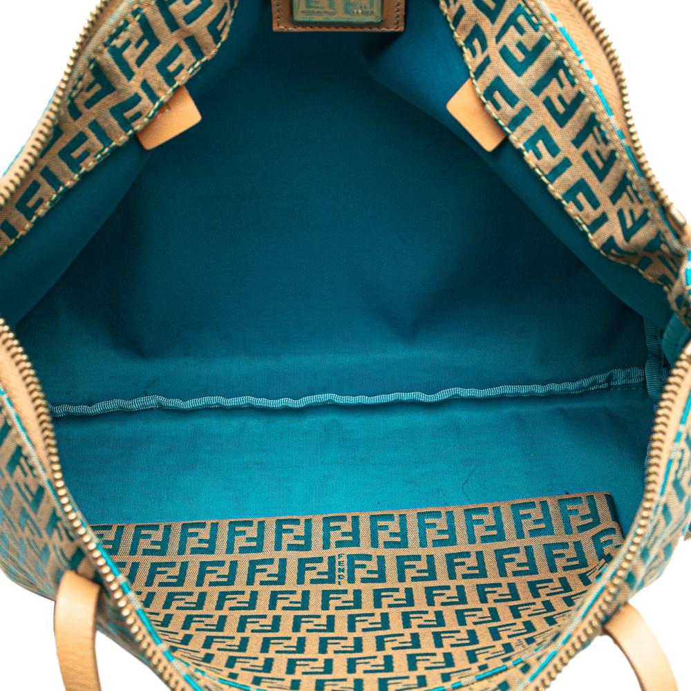 Fendi B Fendi Brown Beige Canvas Fabric Small Zucchino Tote Italy