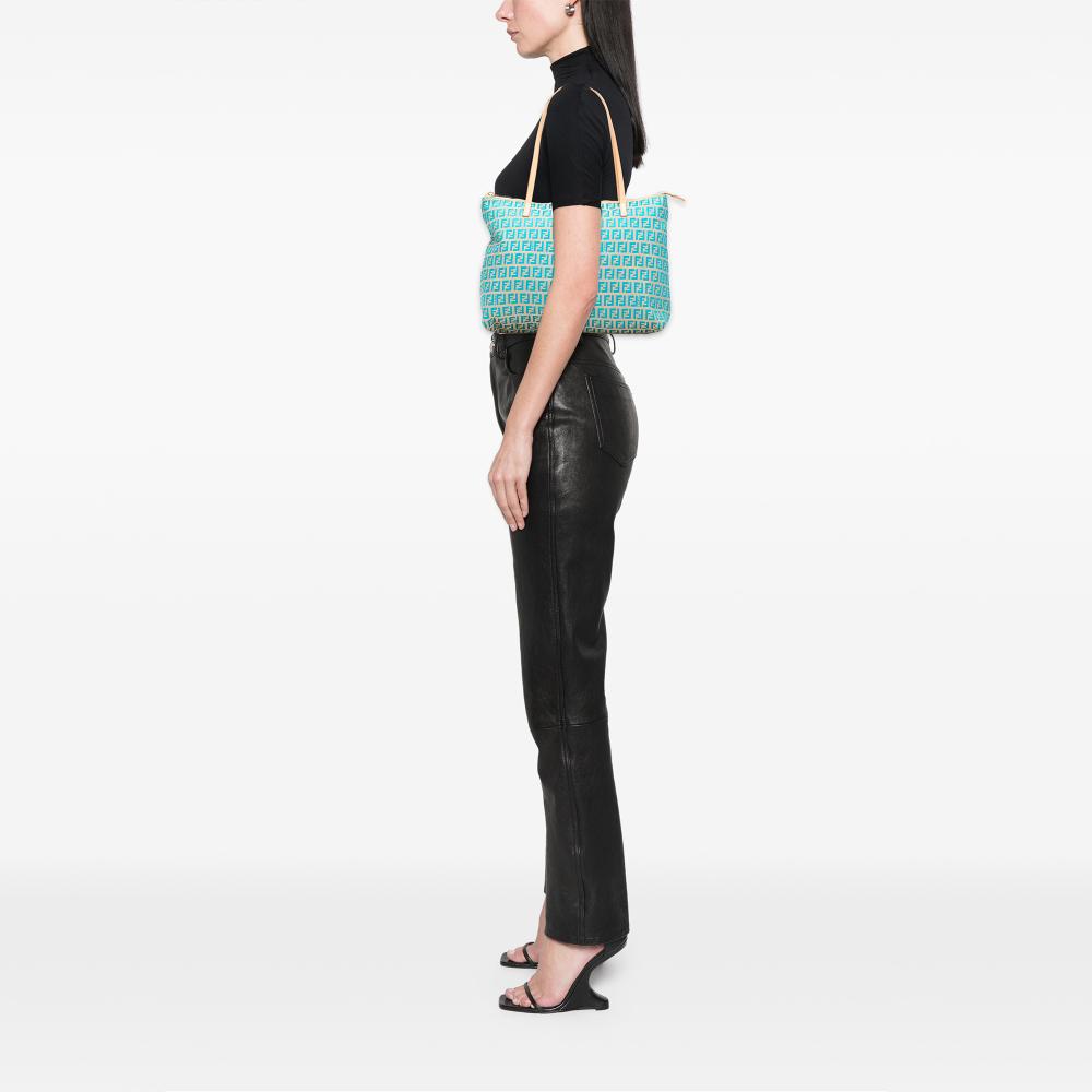 Fendi B Fendi Brown Beige Canvas Fabric Small Zucchino Tote Italy