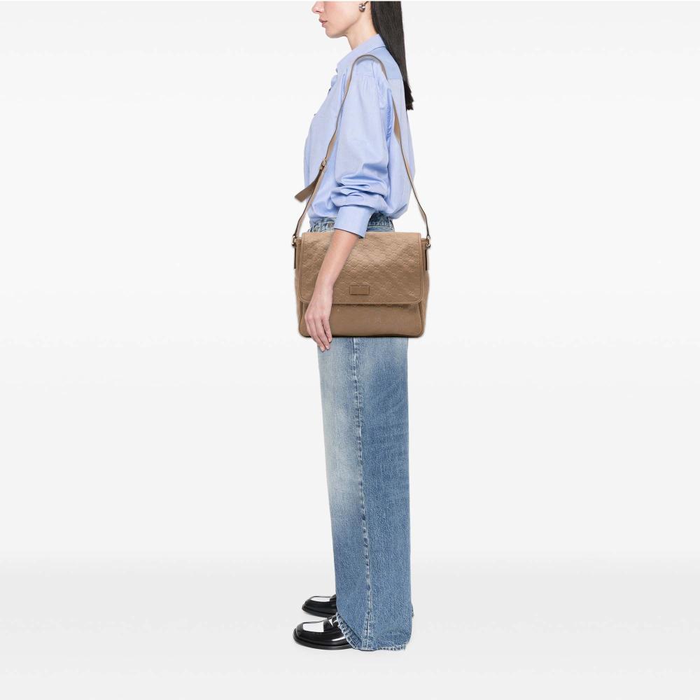 Gucci B Gucci Brown Beige Calf Leather Guccissima Crossbody Italy