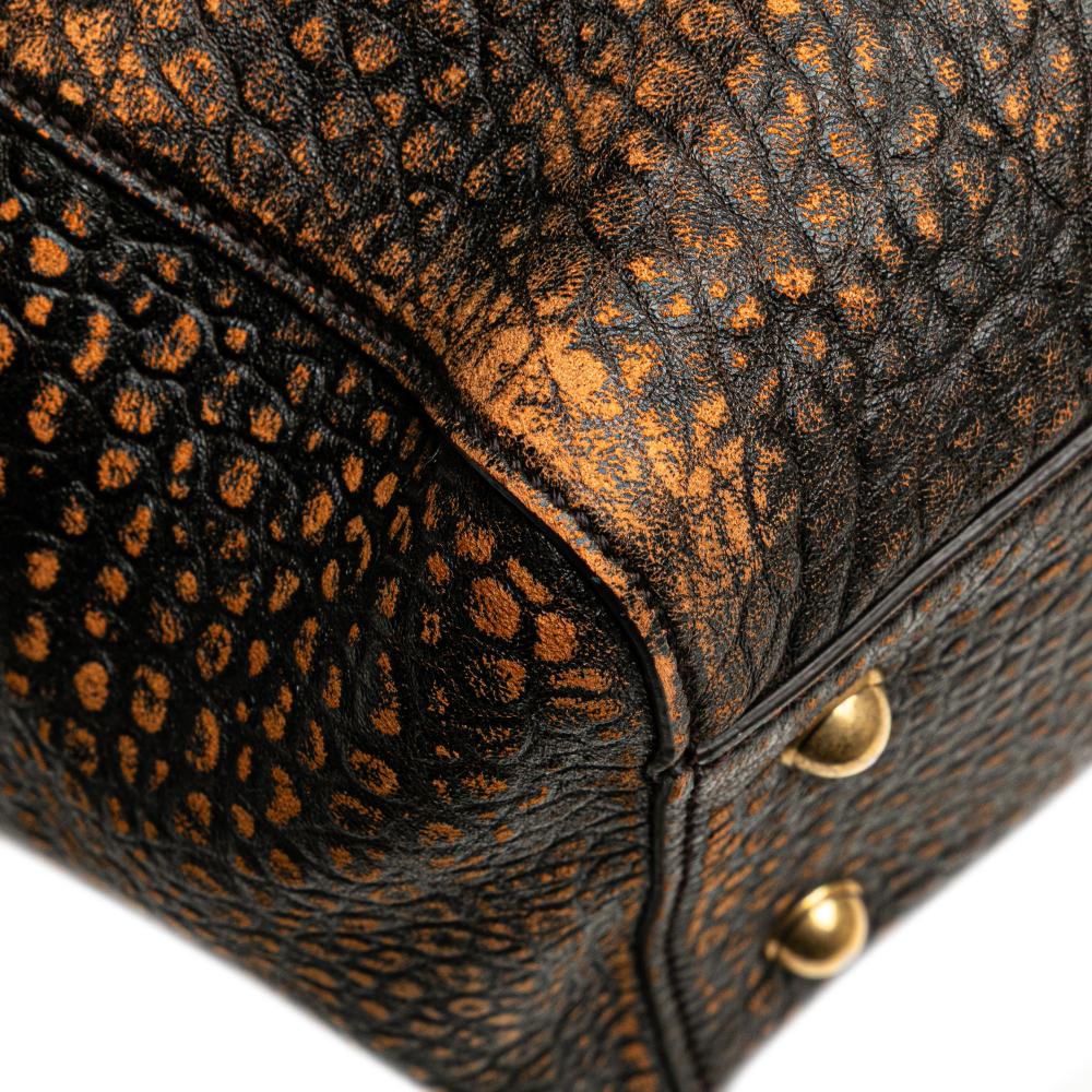 Gucci B Gucci Brown Goatskin Leather Embossed Weekender Bag Italy