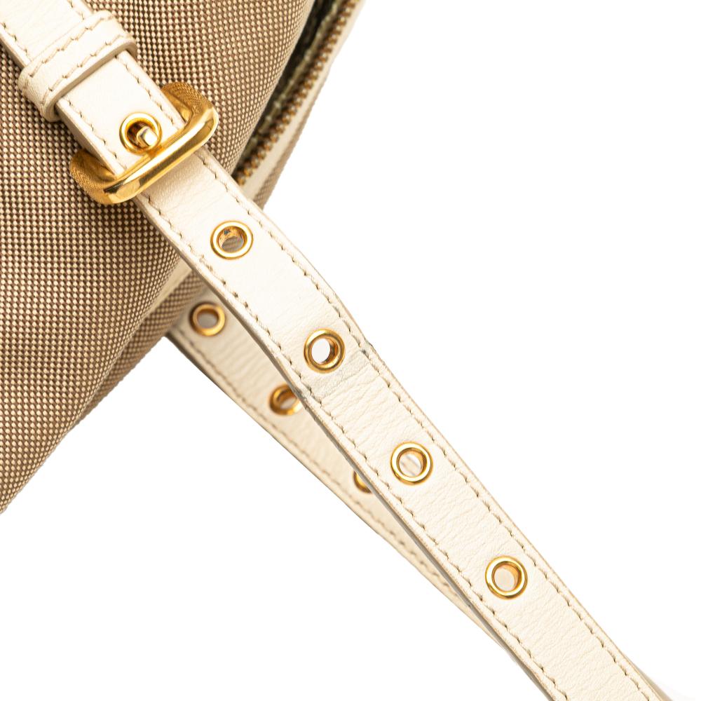 Prada B Prada Brown Beige with White Canvas Fabric Canapa Logo Shoulder Bag Italy