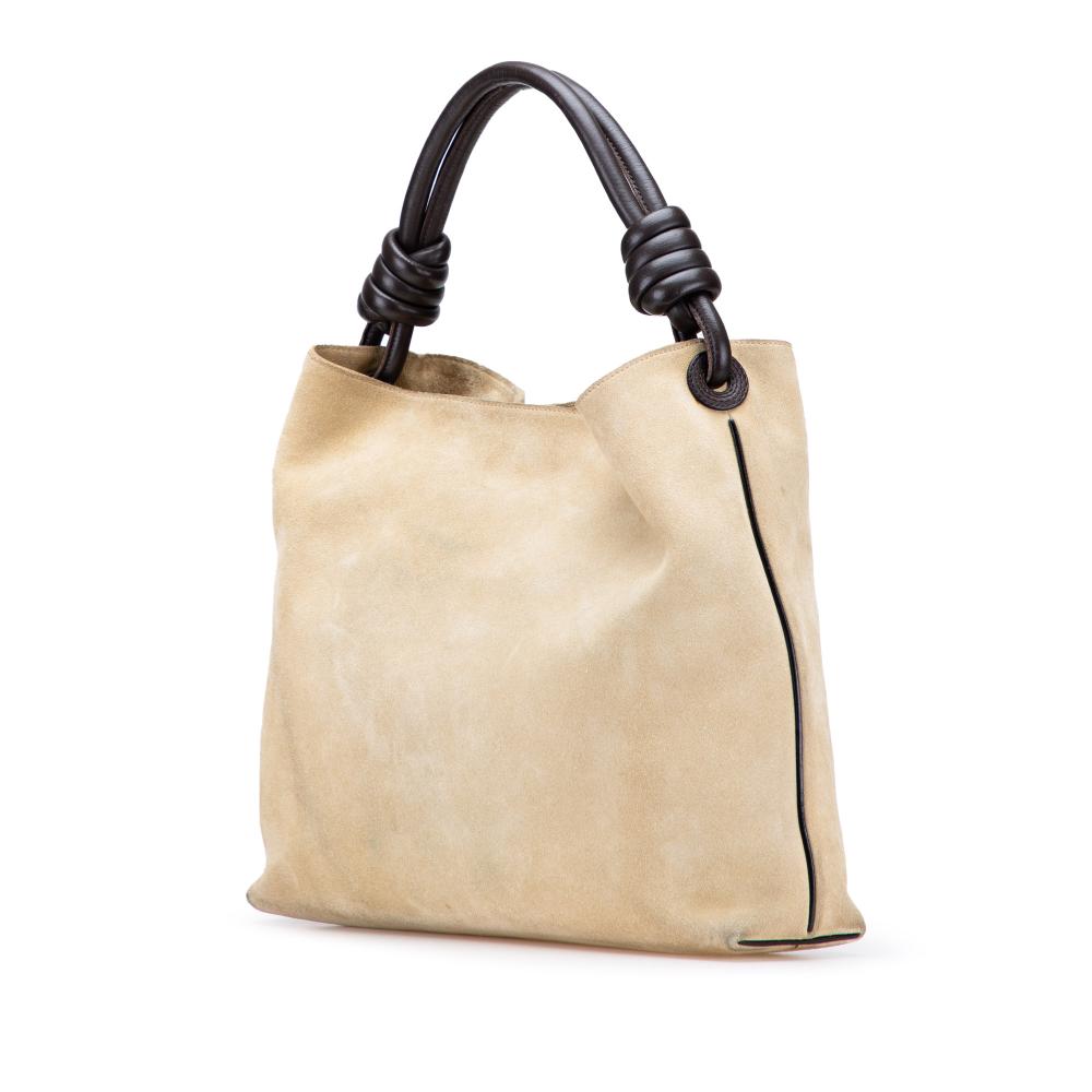 Loewe B LOEWE Brown Beige Suede Leather Small Flamenco Knot Hobo Spain