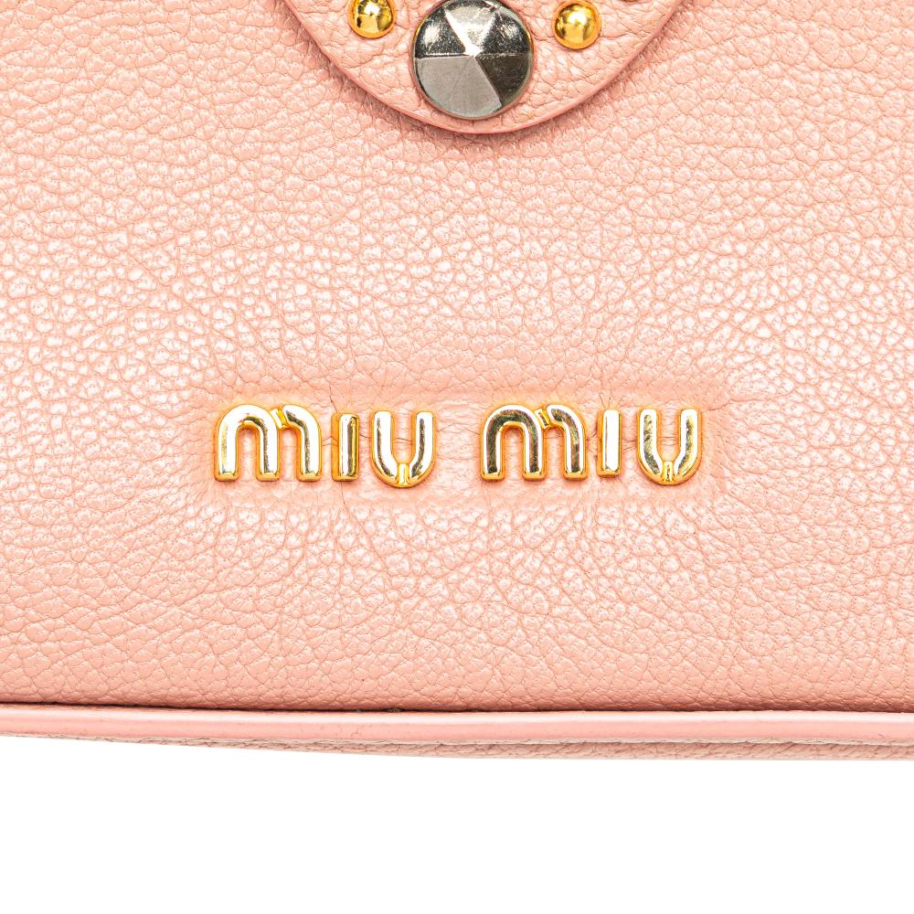 Miu Miu B Miu Miu Pink Goatskin Leather Madras Crystal Studded Clutch Turkey