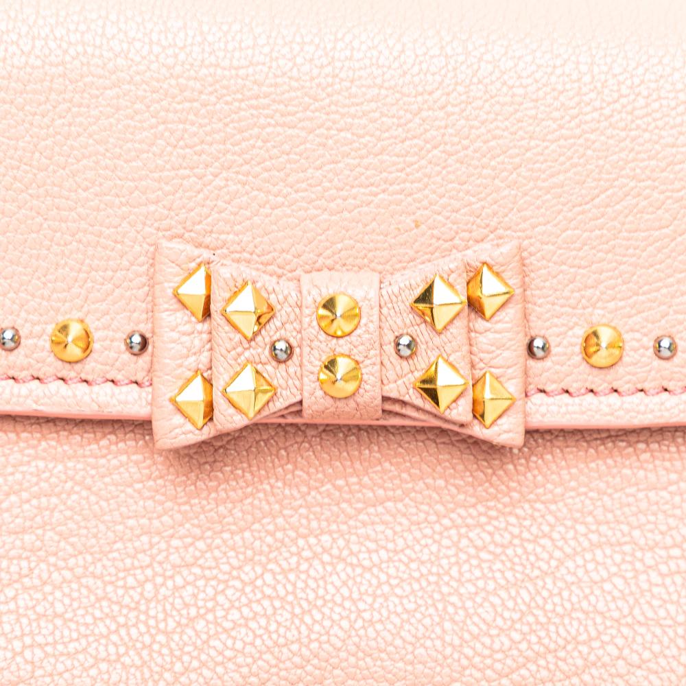 Miu Miu B Miu Miu Pink Goatskin Leather Madras Crystal Studded Clutch Turkey