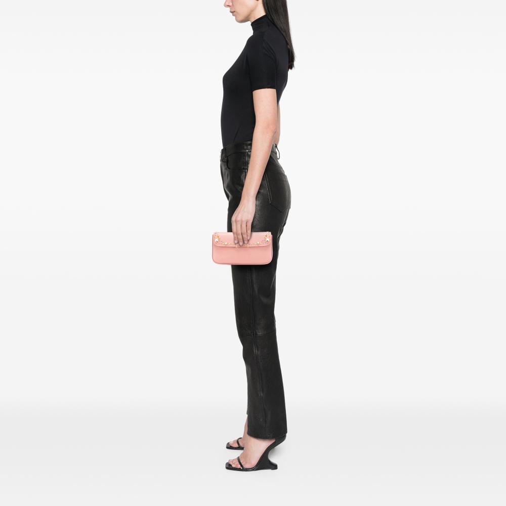 Miu Miu B Miu Miu Pink Goatskin Leather Madras Crystal Studded Clutch Turkey