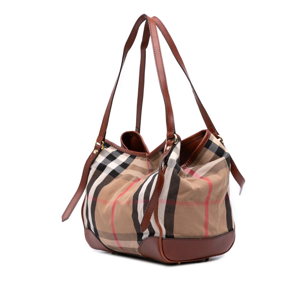 Burberry B Burberry Brown Light Brown Canvas Fabric Small House Check Canterbury Tote Italy