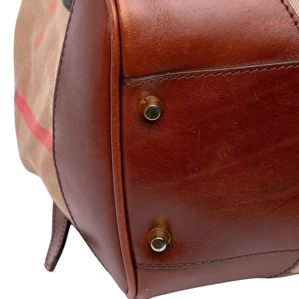 Burberry B Burberry Brown Light Brown Canvas Fabric Small House Check Canterbury Tote Italy