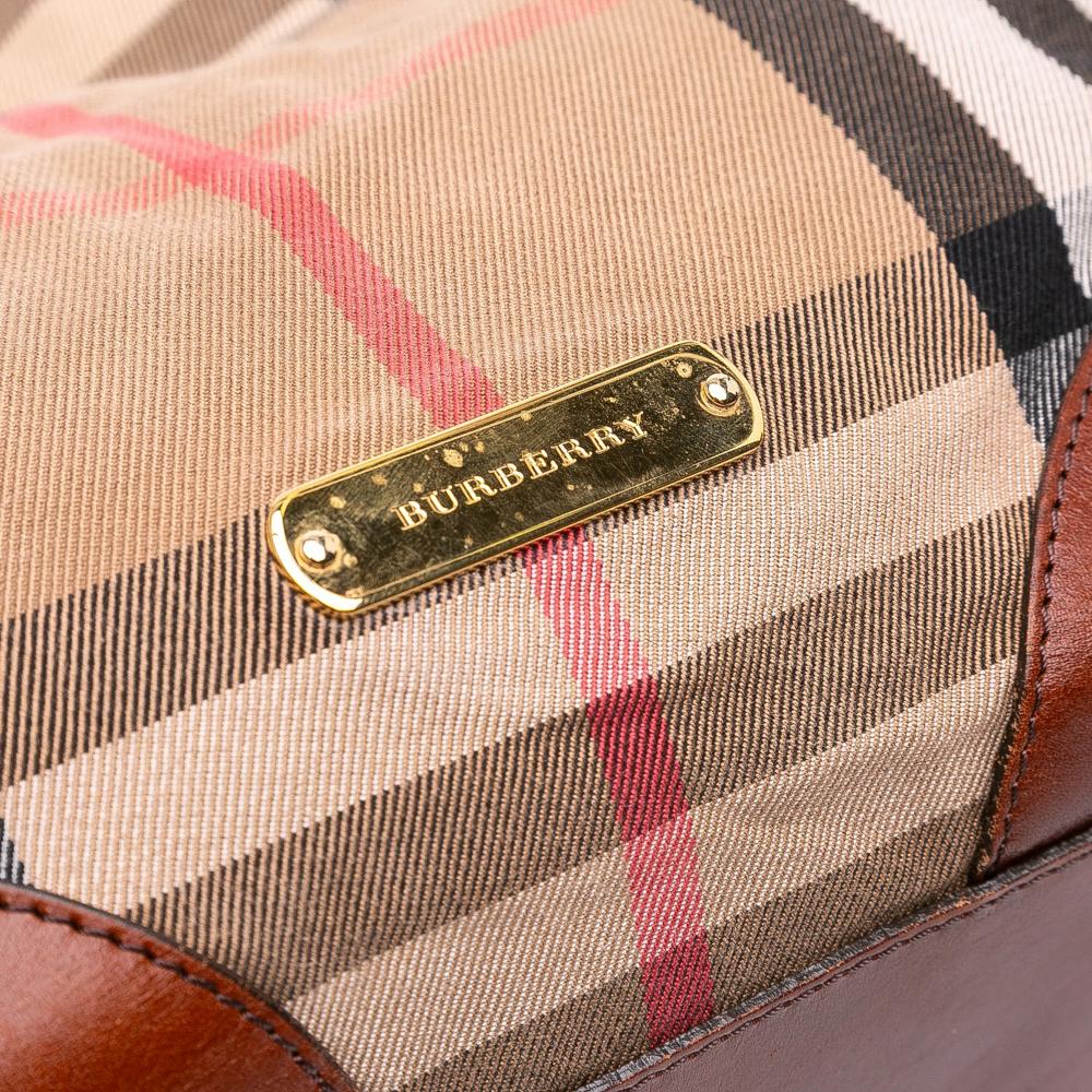 Burberry B Burberry Brown Light Brown Canvas Fabric Small House Check Canterbury Tote Italy