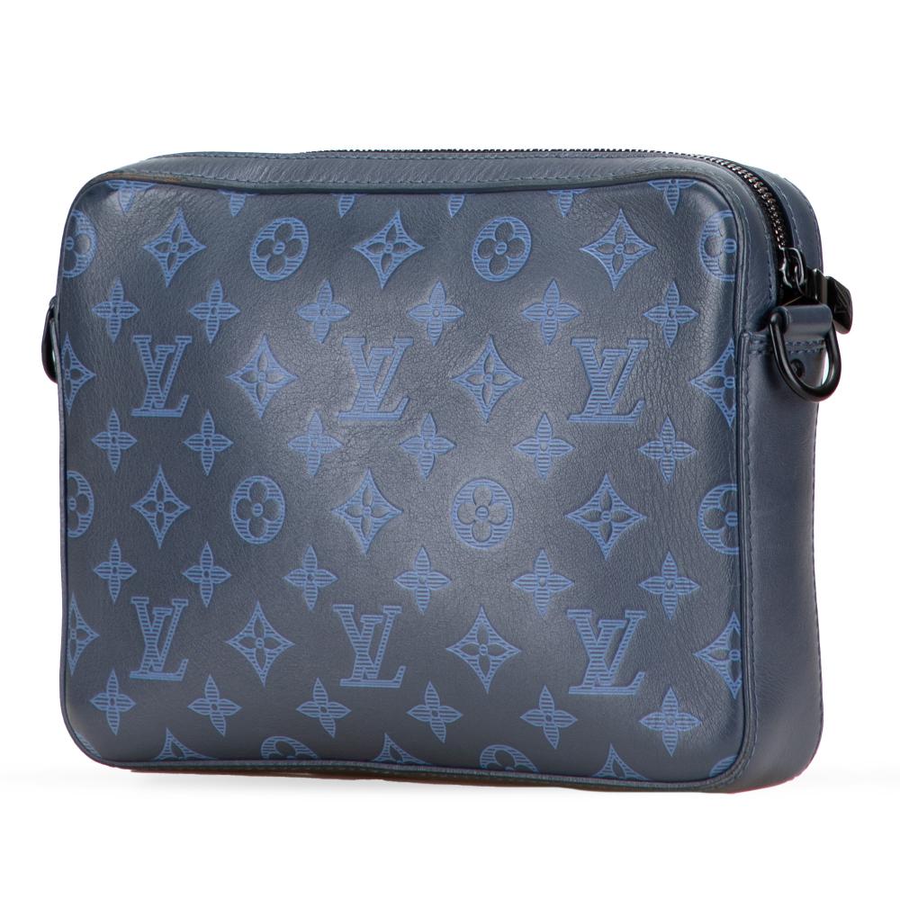 Louis Vuitton B Louis Vuitton Blue Navy Calf Leather Monogram Shadow Duo Messenger France
