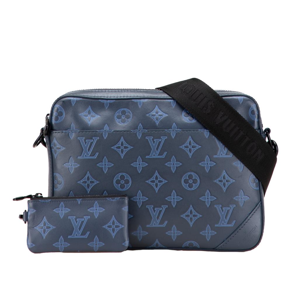 Louis Vuitton B Louis Vuitton Blue Navy Calf Leather Monogram Shadow Duo Messenger France