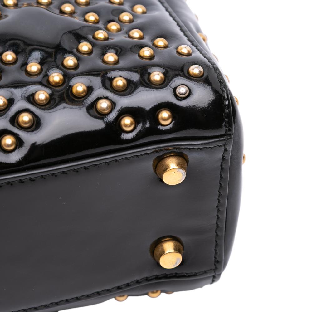 Christian Dior B Dior Black with Gold Patent Leather Leather Mini Patent Cannage Studded Supple Lady Dior Italy