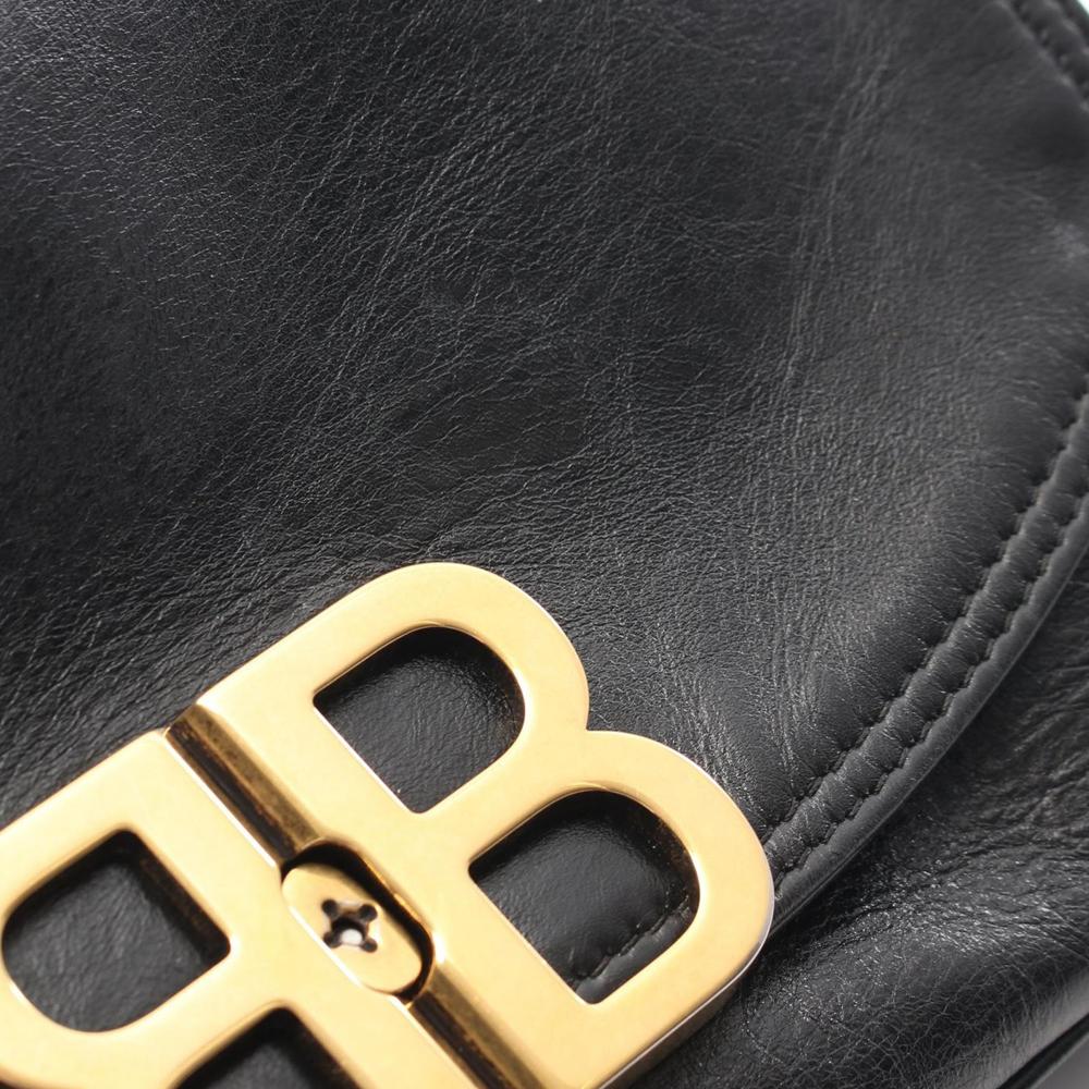 Balenciaga B Balenciaga Black Calf Leather Small BB Soft Flap Satchel Italy